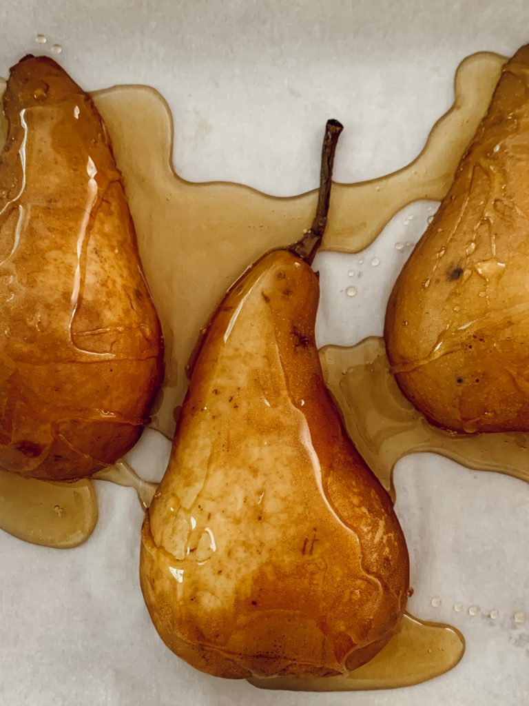 Honey roasted pears for an easy summer dessert.