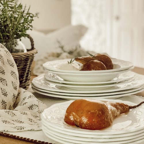 A refreshing pear dessert for summer with fresh rosemary ice cream.