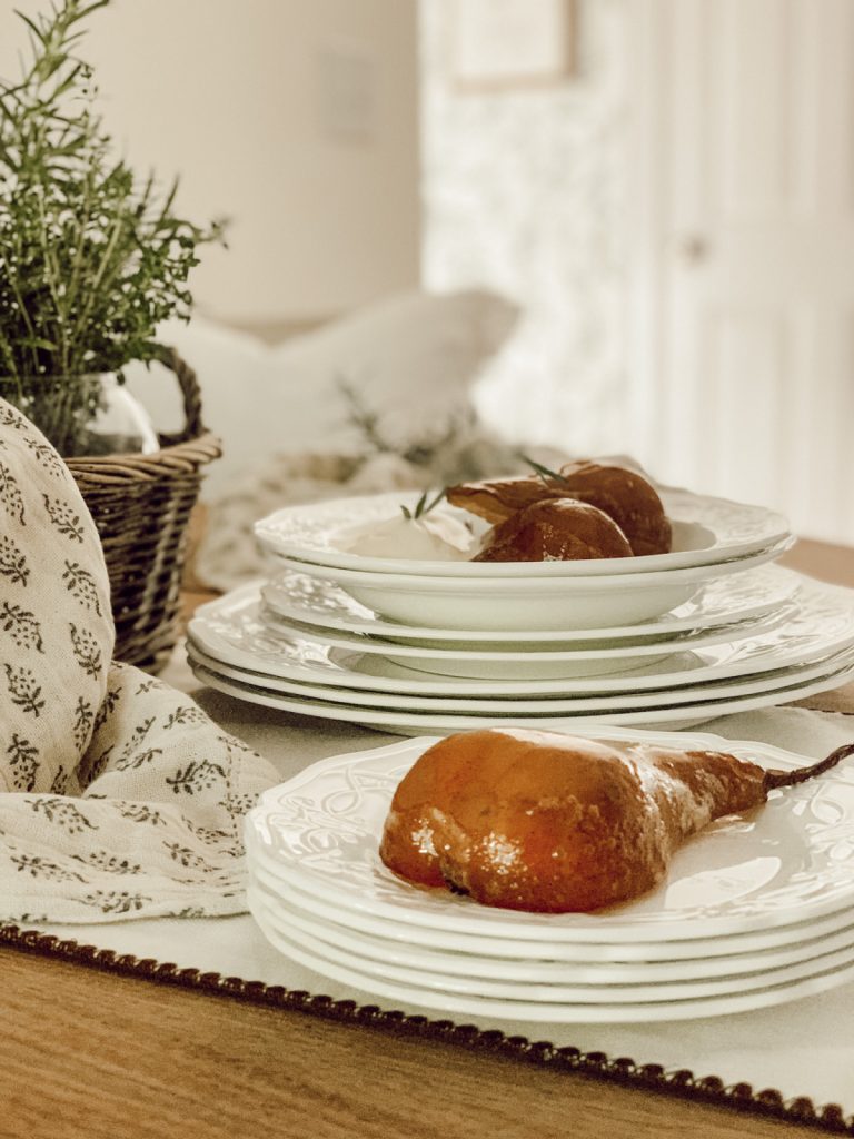 A refreshing pear dessert for summer with fresh rosemary ice cream.