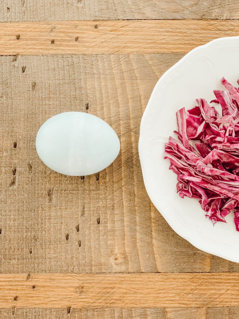 Naturally dye Easter eggs blue with red cabbage.