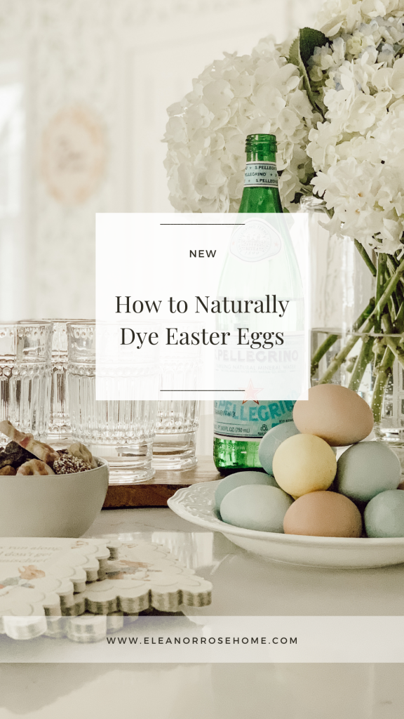 Easter eggs colored with all natural ingredients and displayed on the counter. 