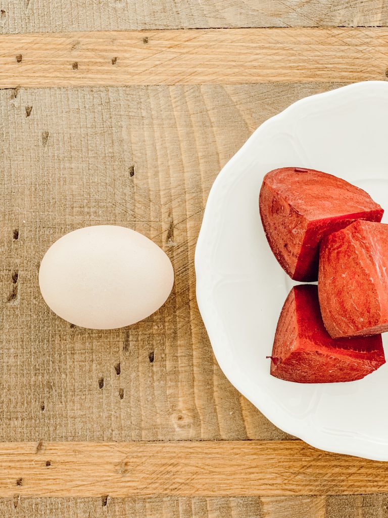 Eggs colored with beets creates a subtle pink hue perfect for Easter.