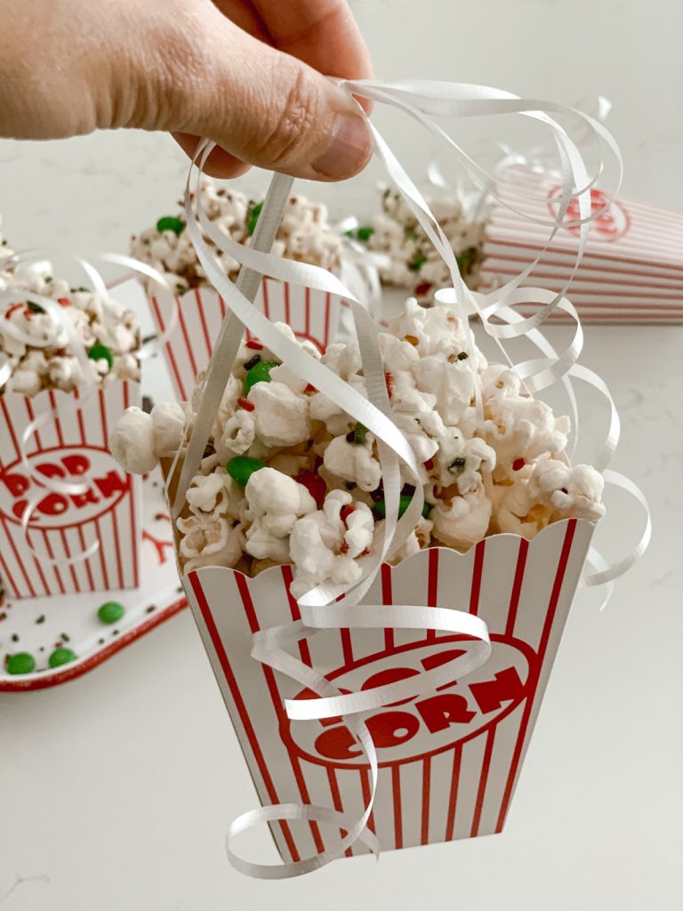 Box of delicious Christmas popcorn for the holidays.