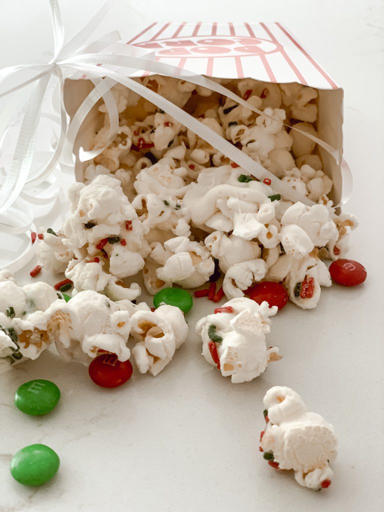 Box of holiday popcorn for family movie night or gift giving.