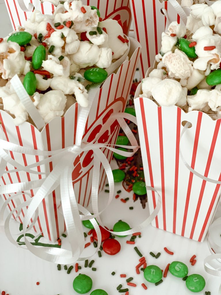 Christmas treat for the holidays with popcorn and candy.