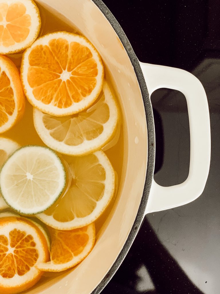 Simmering pot of citrus fruit on the stove will make your home smell like the tropics.