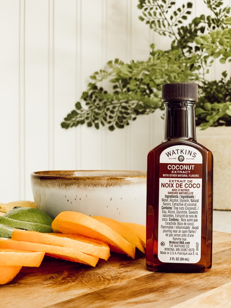 Tropical simmer pot ingredients with citrus and coconut extract.