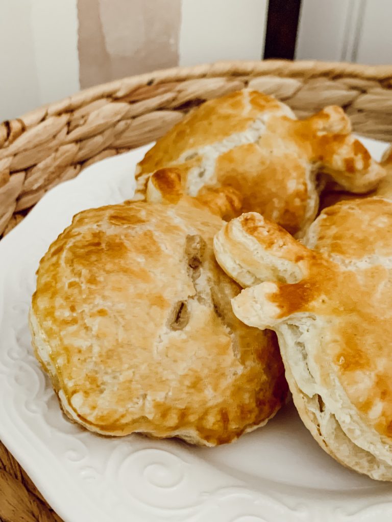 Apple hand pies made with apple pie filling and puff pastry dough.
