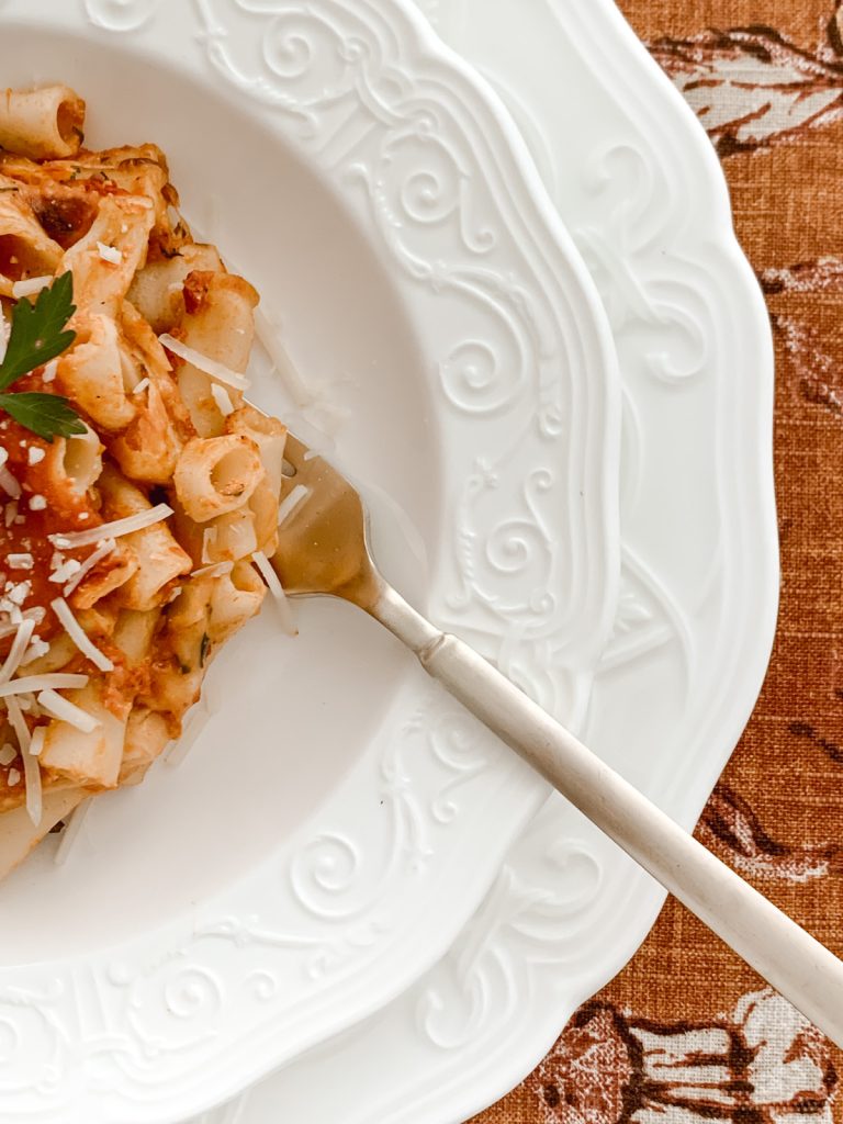 Easy weeknight pasta meal without meat.