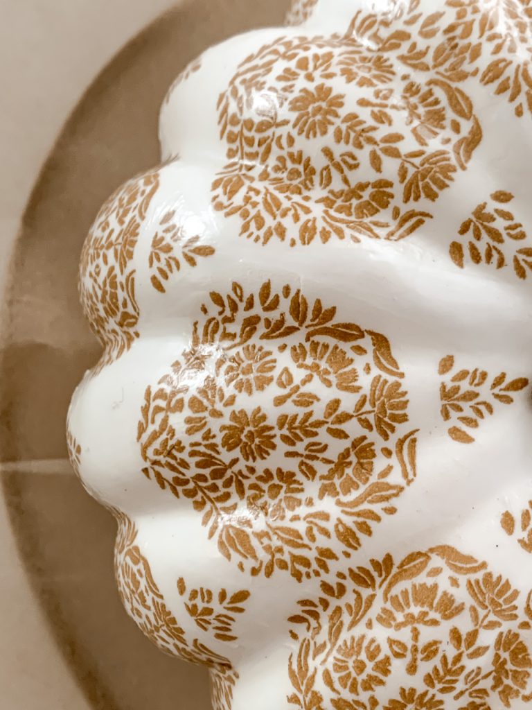 Block print gourd for fall decor in a cottage farmhouse home.