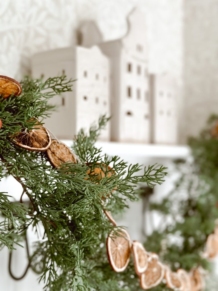 Christmas garland with dried oranges for the holidays.