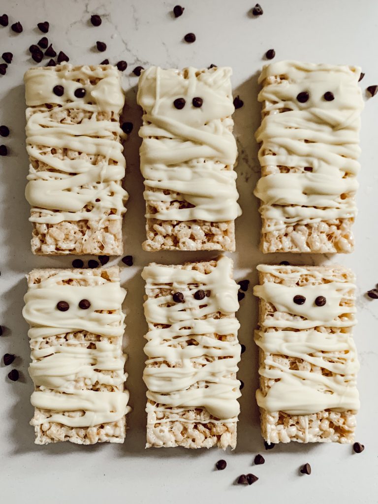 Festive halloween Rice Krispie treats for holiday fun & parties.