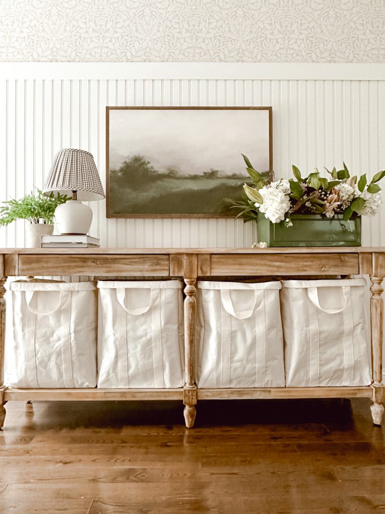 Country farmhouse decor in the kitchen for spring and easter.