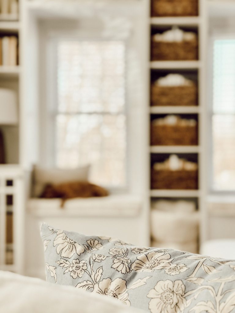 Country farmhouse family room styled for spring.