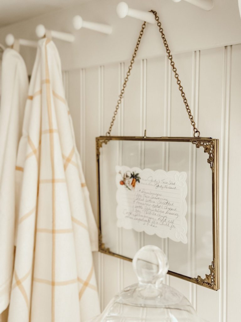 Recipe card hanging in a frame in our country farmhouse kitchen.