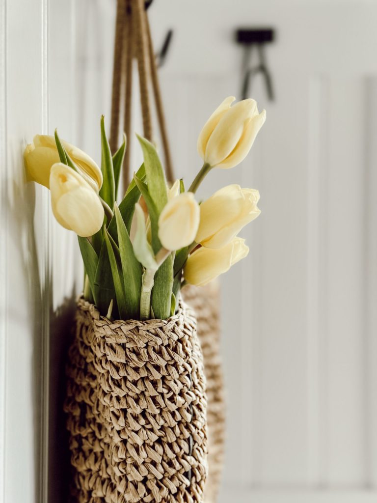Yellow tulips are the ideal flower for a spring farmhouse style home.