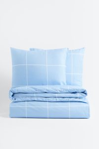 Light blue checked bedding that would be perfect for spring.