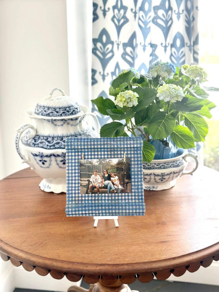 Decoupage frame made with paint sticks & napkins for Mother's Day.