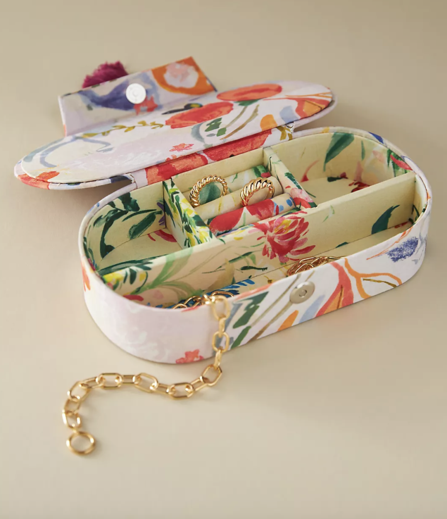 Floral jewelry box perfect for storing valuable jewelry.