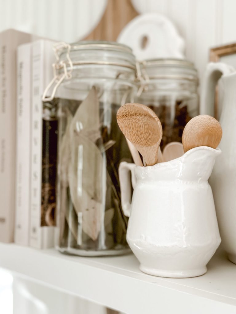 Spring decorating ideas in the kitchen include an ironstone pitcher.