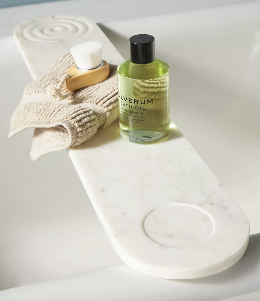 Give mom the gift of relaxation with this marble bath caddy.