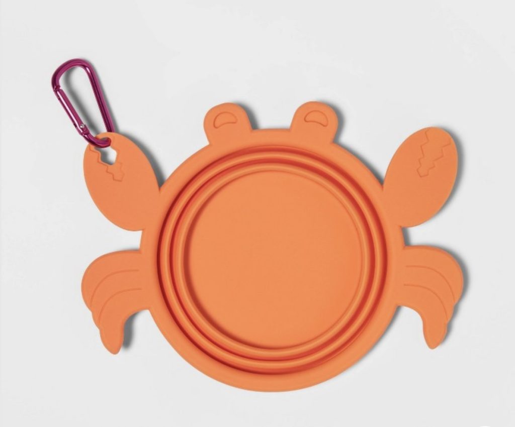 Crab collapsible water bowl for the pets from Target.