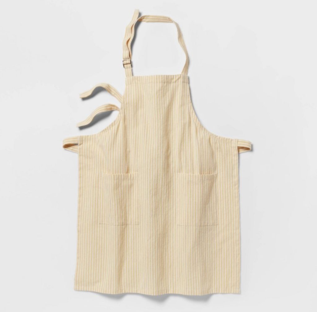 Farmhouse style white and yellow striped apron from Target.