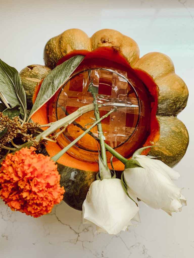 Adding Flowers Inside Pumpkin