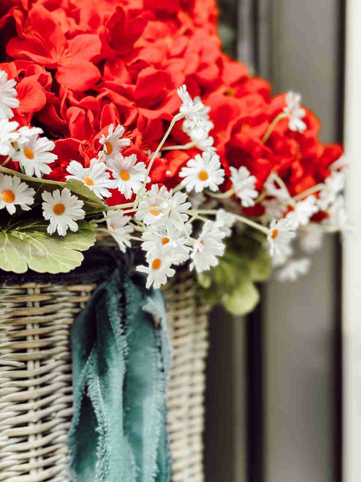Americana decor on the front door with vibrant colors and warm textures.