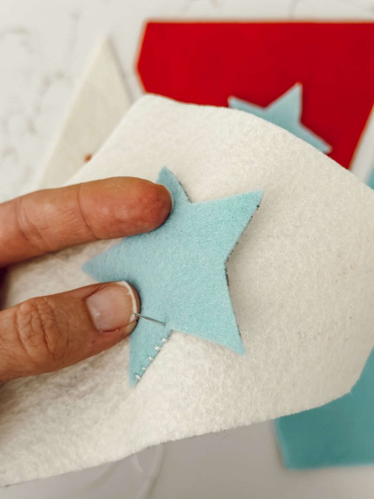Red, white, and blue Americana decor for 4th of July.