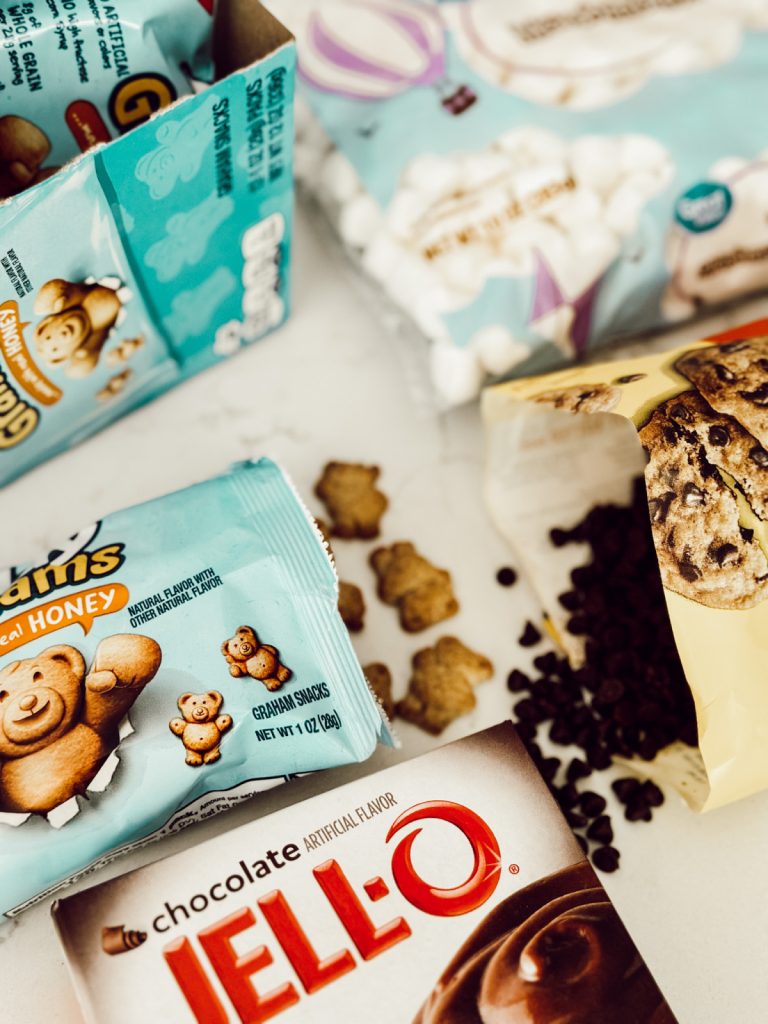 Ingredients for a walking dessert that tastes like a s'more.