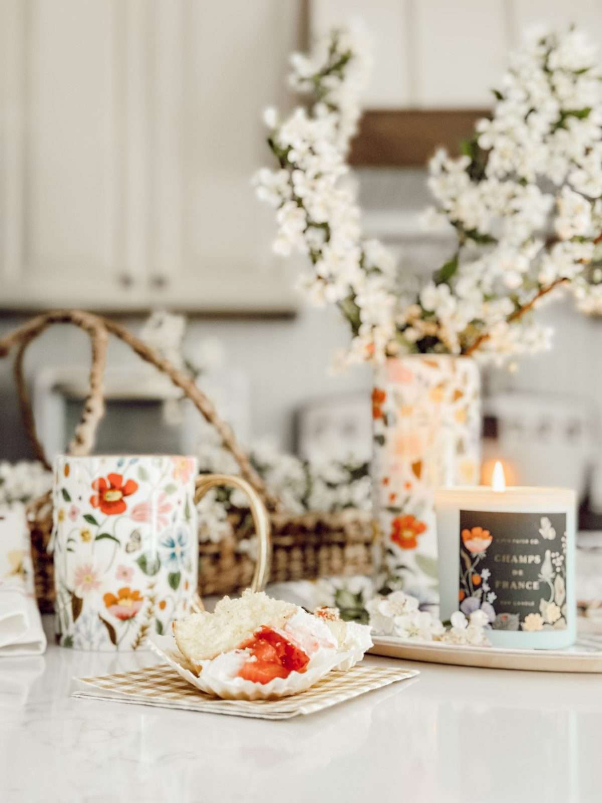 Spring decor in the kitchen with items from the Strawberry Fields collections at Rifle Paper Co.