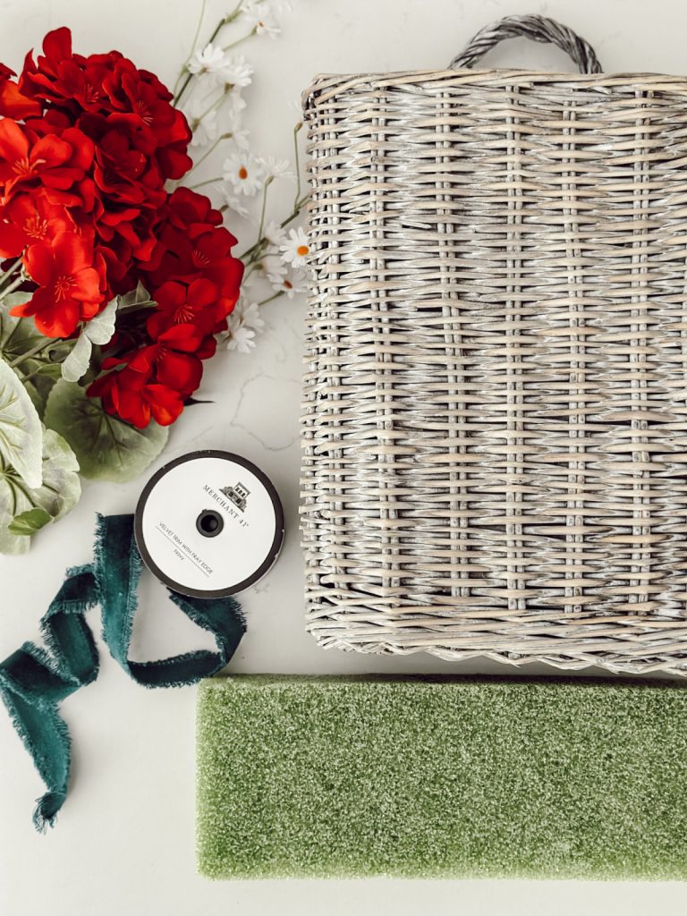 Supplies for an Americana summer hanging door basket.