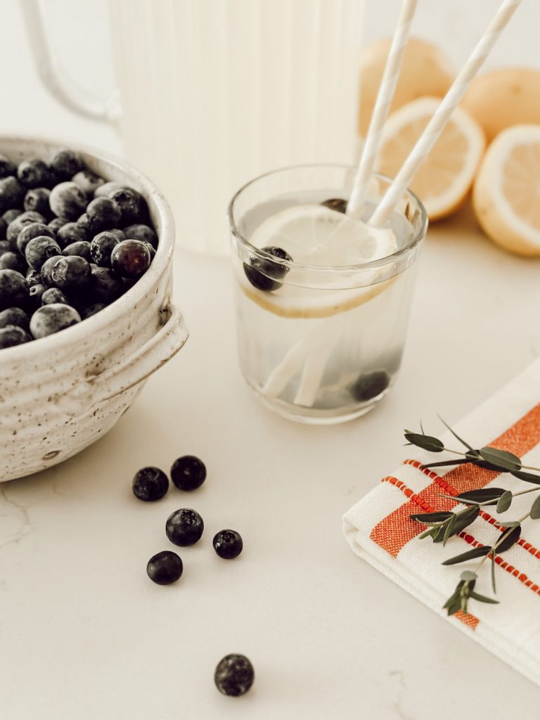 Blueberries and lemons are great functional kitchen decor items for summer.