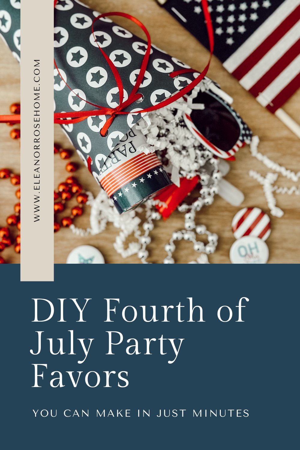 Pinterest graphic DIY Fourth of July party favors you can make in just minutes.