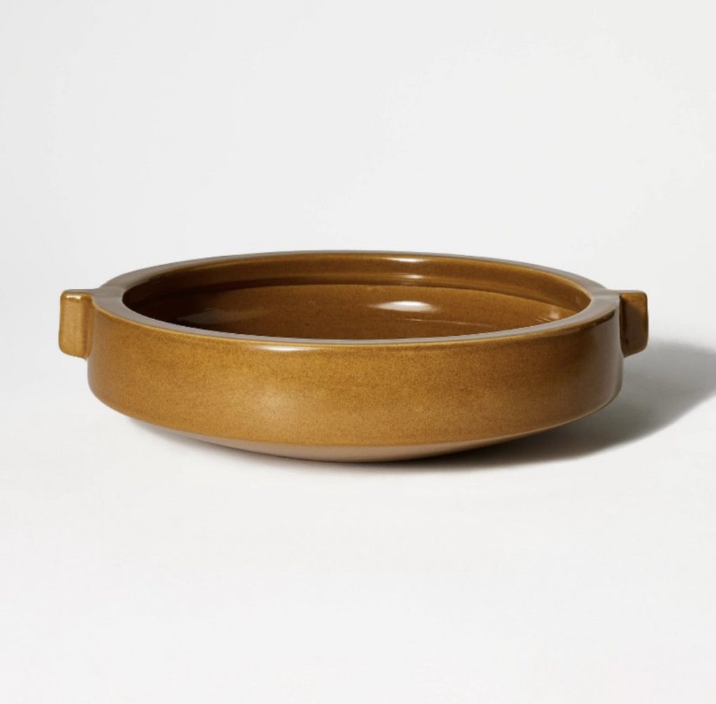 Brown decorative bowl that can be used in summer or fall.