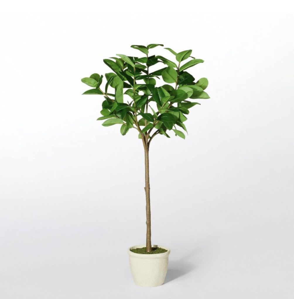 Faux potted tree for a cottage farmhouse home in summer.