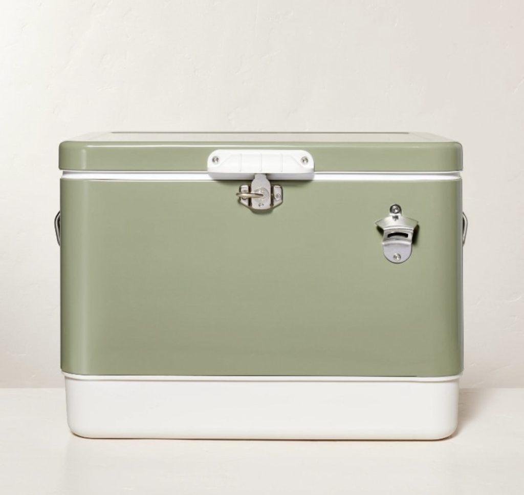 Vintage inspired cooler from Hearth & Hand with a bottle opener is a Father's Day Gift idea.