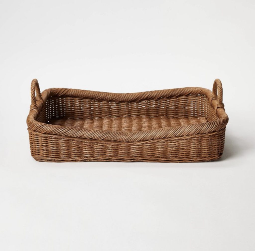 Brown rattan storage basket at Target for a coffee table.