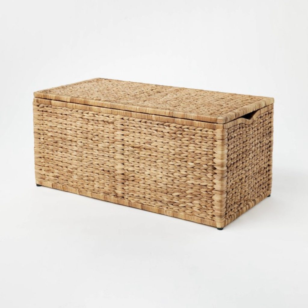 Woven seagrass storage bench from Studio McGee.
