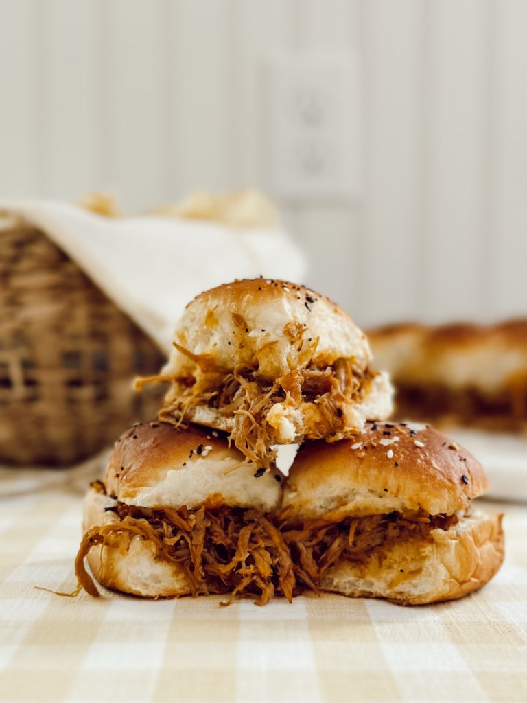 Summer cookout recipe with pork, barbecue sauce, and cheese.