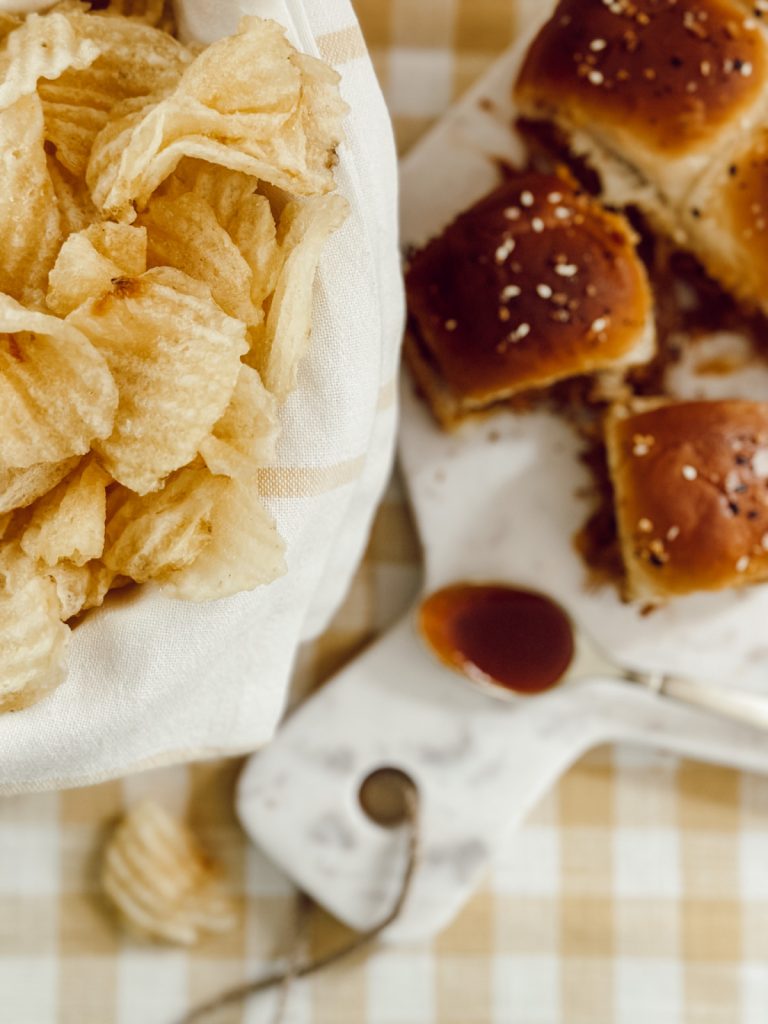 Potato chips are the perfect accompaniment to pork sandwiches.