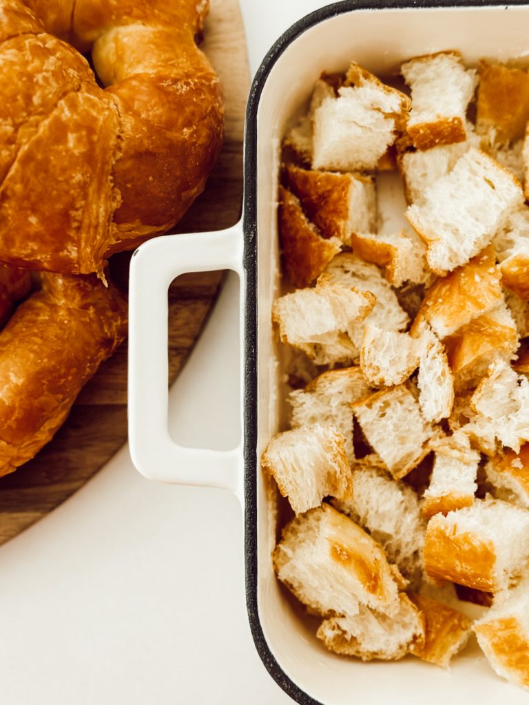 Cubed croissants for the ultimate cozy and delicious dessert.