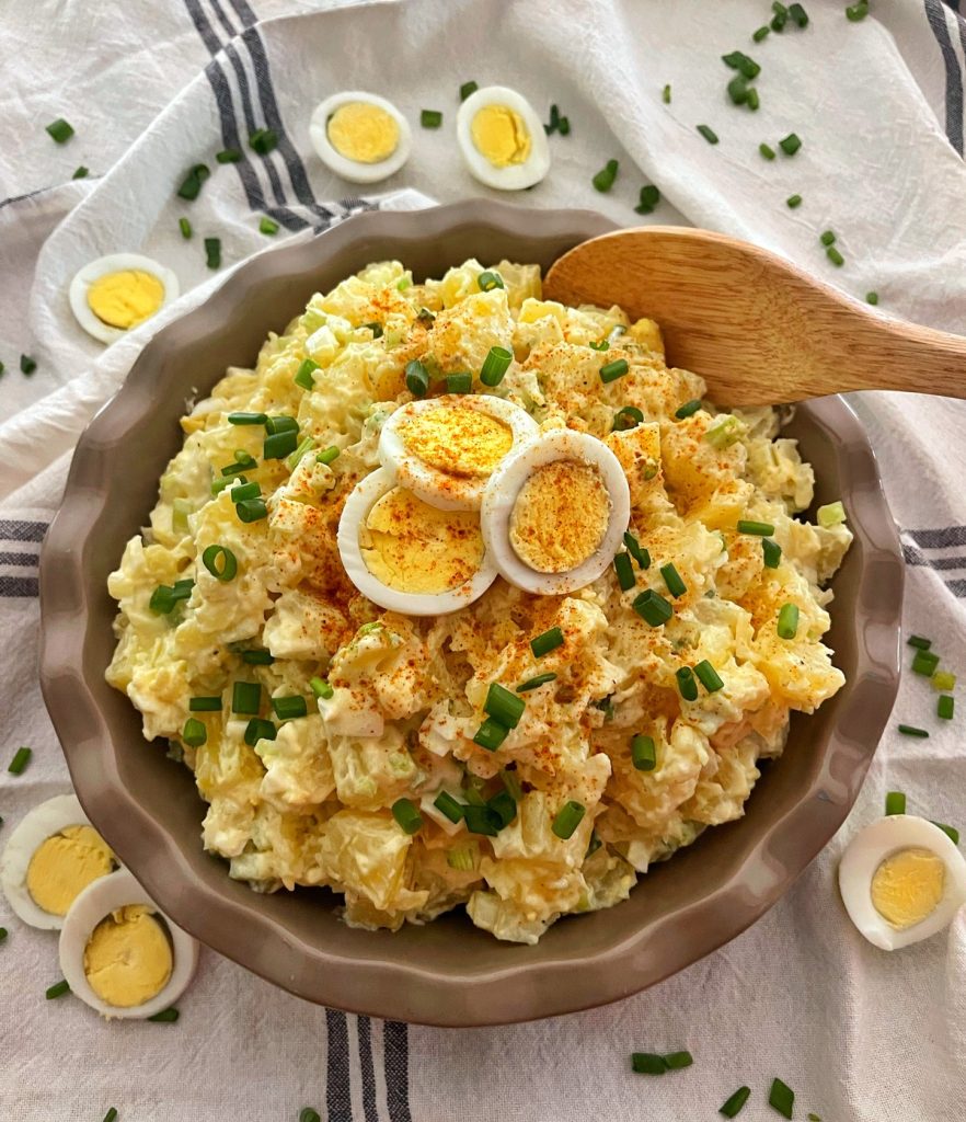 Delicious potato salad for a southern style potluck dinner party.