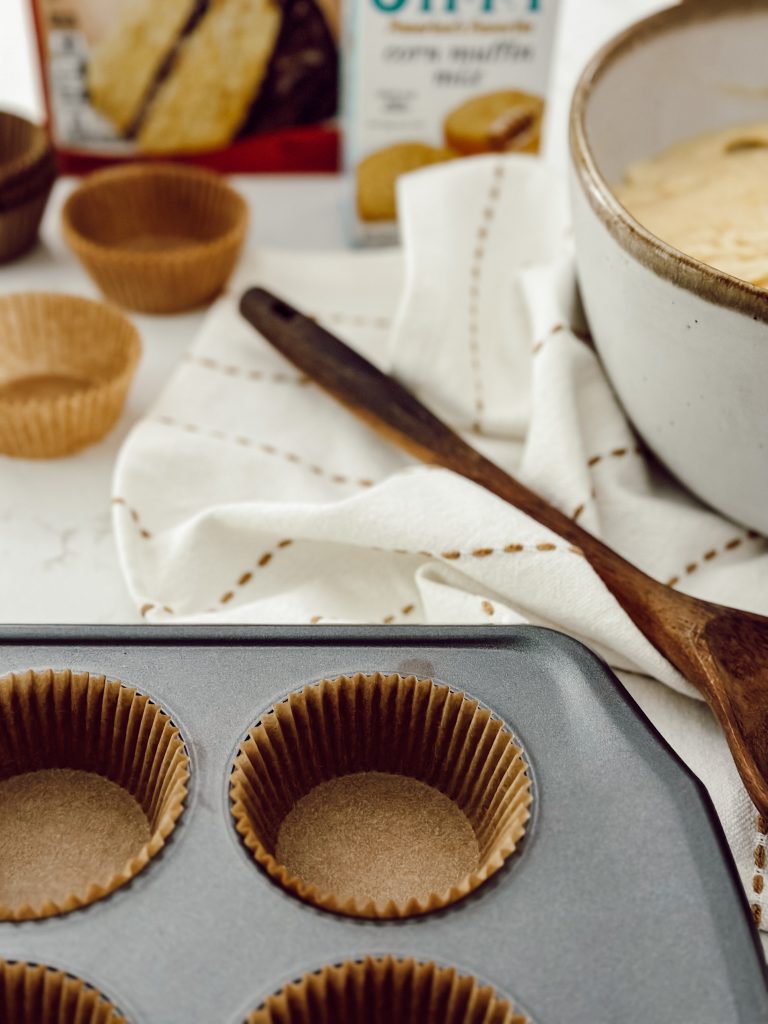 Homemade cake mix cornbread made in muffin tins.