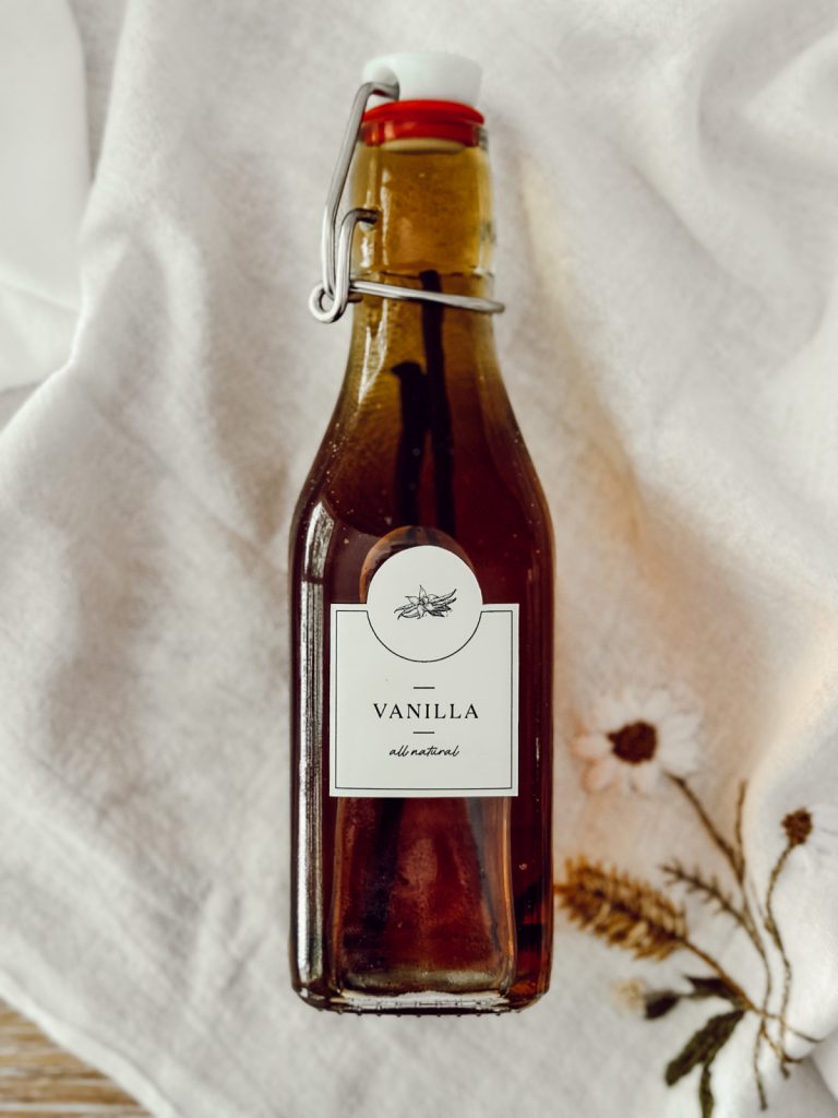 Bottle of extract for baking and cooking in the kitchen.