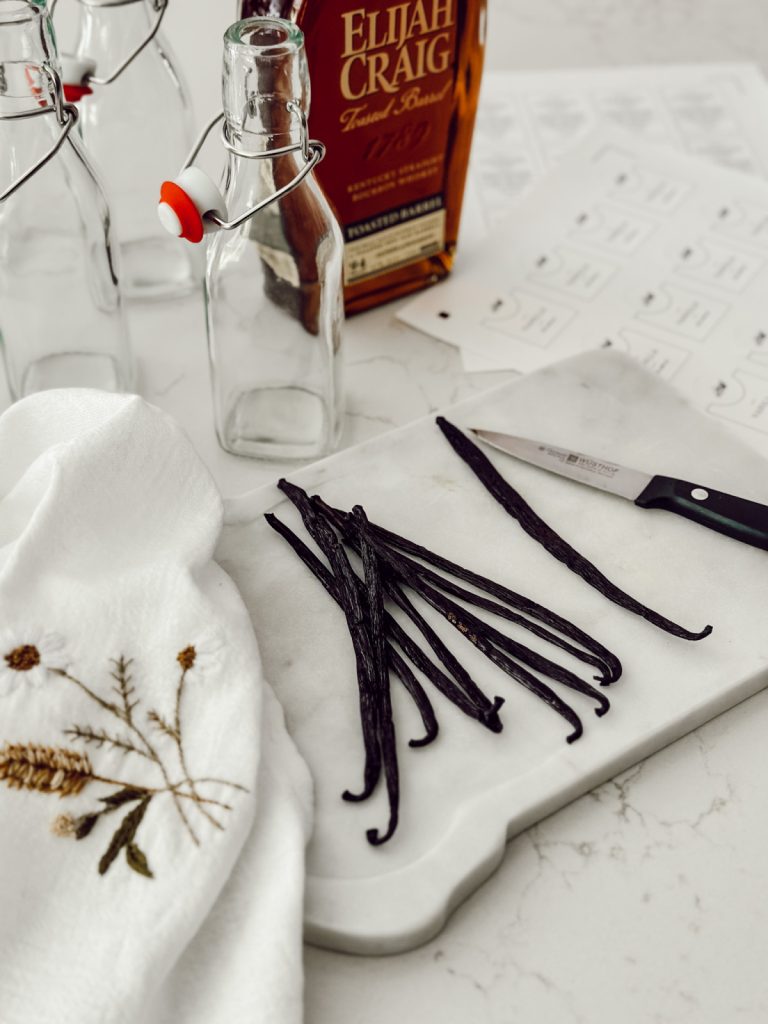 All supplies you will need to make vanilla extract at home.