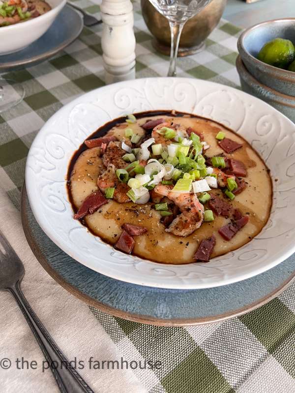 Shrimp and grits for a southern themed potluck party to serve with cornbread muffins.