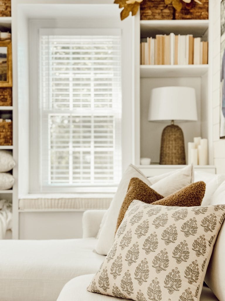 Autumn home decor in the family room for cozy fall vibes.