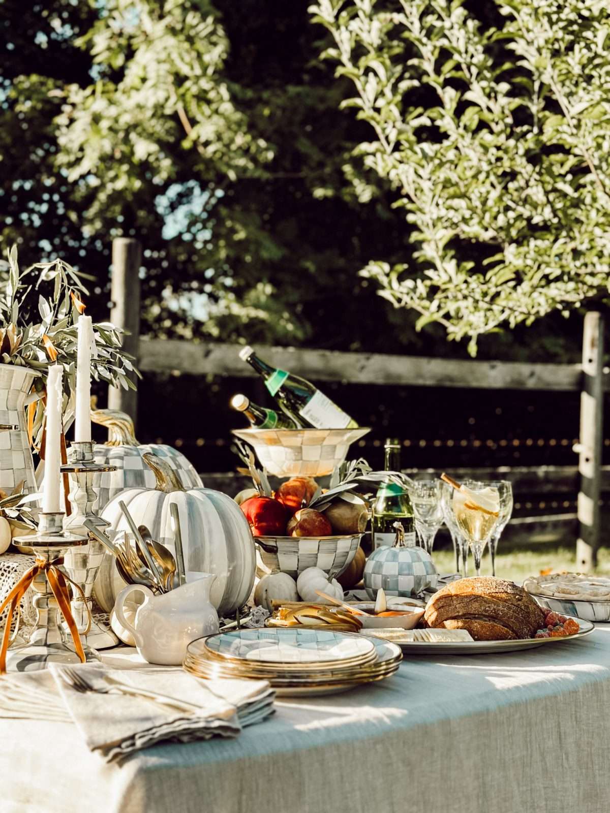 Backyard outdoor dinner party idea with Mackenzie Childs.